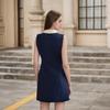 European and American women's clothing dark blue sleeveless dress white neckline and gold button women's dress short skirt