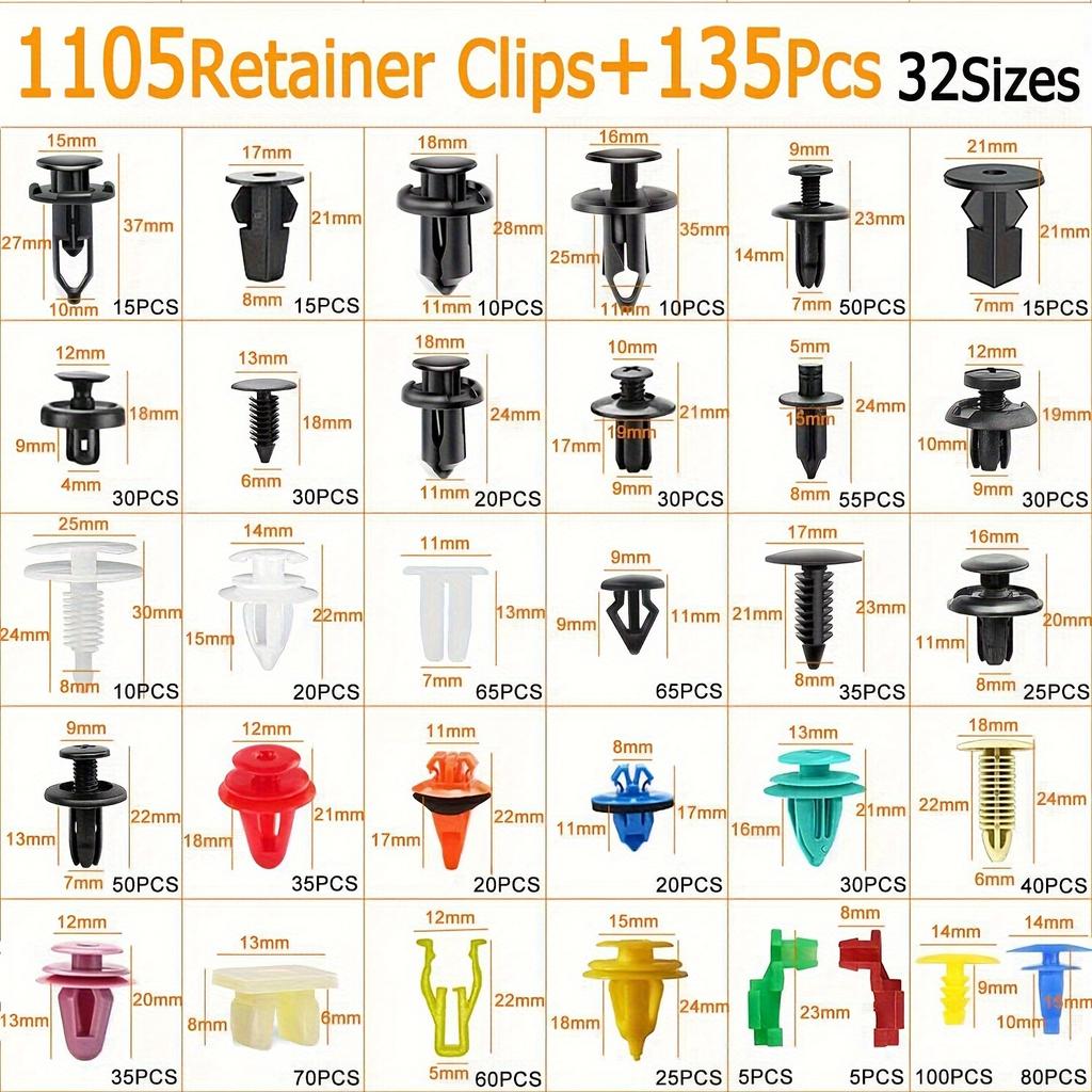 1105Pcs Assorted Car Retainer Clips 4-Layer Plastic Universal Body Parts PP Material Auto Accessories Kit for Various Models