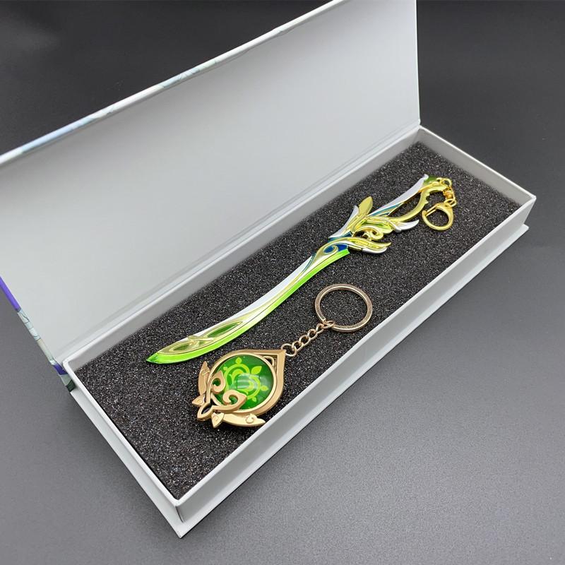 Anime Genshin Impact Figure Weapon Keychain Alhaitham Sword Prop Little Lion Toy Gift Boxs Packaging Vision Metal key Ring