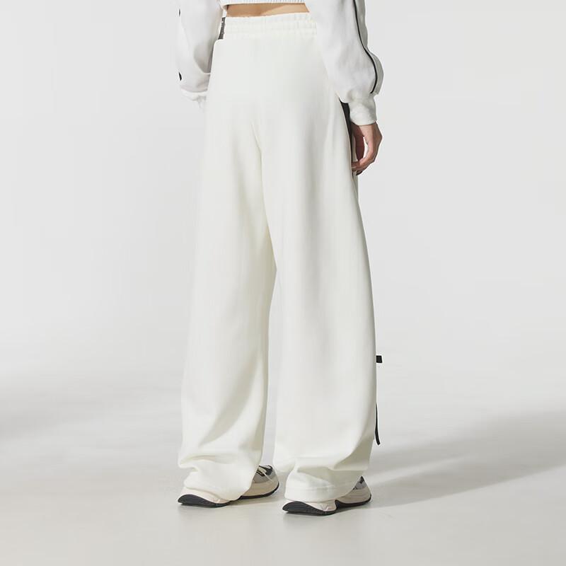 Adidas Loose Fit Lace-Up Striped Bow Wide Leg Casual Pants Women bottoms White KG3857