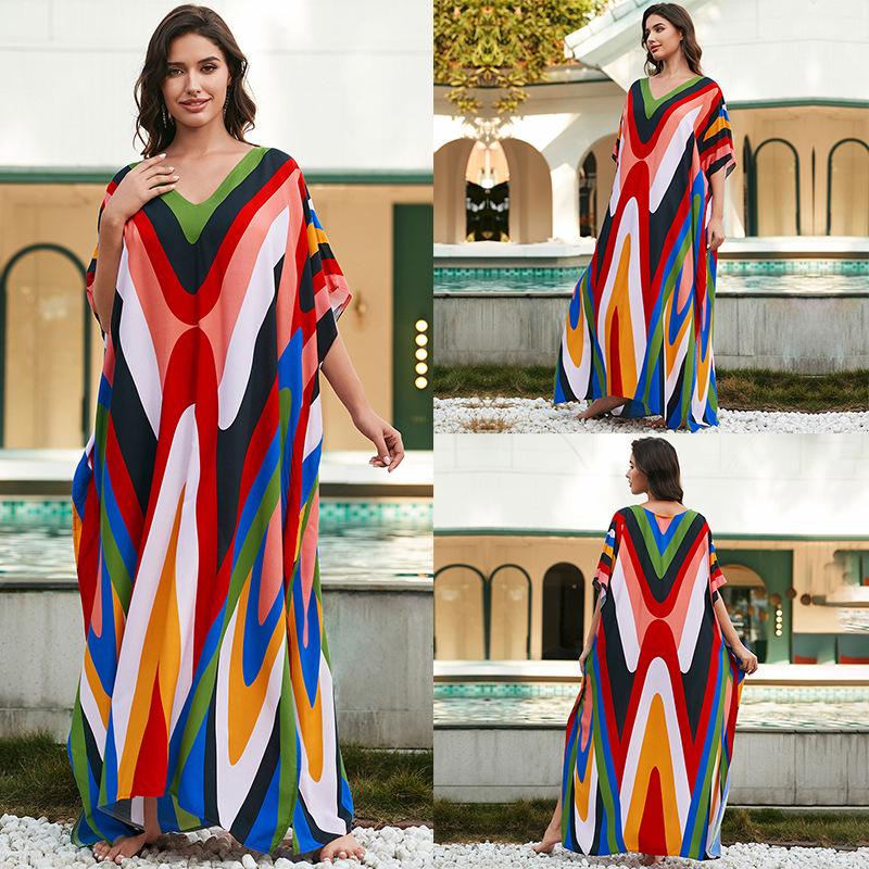 Luźny bawełniany szlafrok z nadrukiem w dużym rozmiarze - okrycie na wakacje na plaży dla kobiet