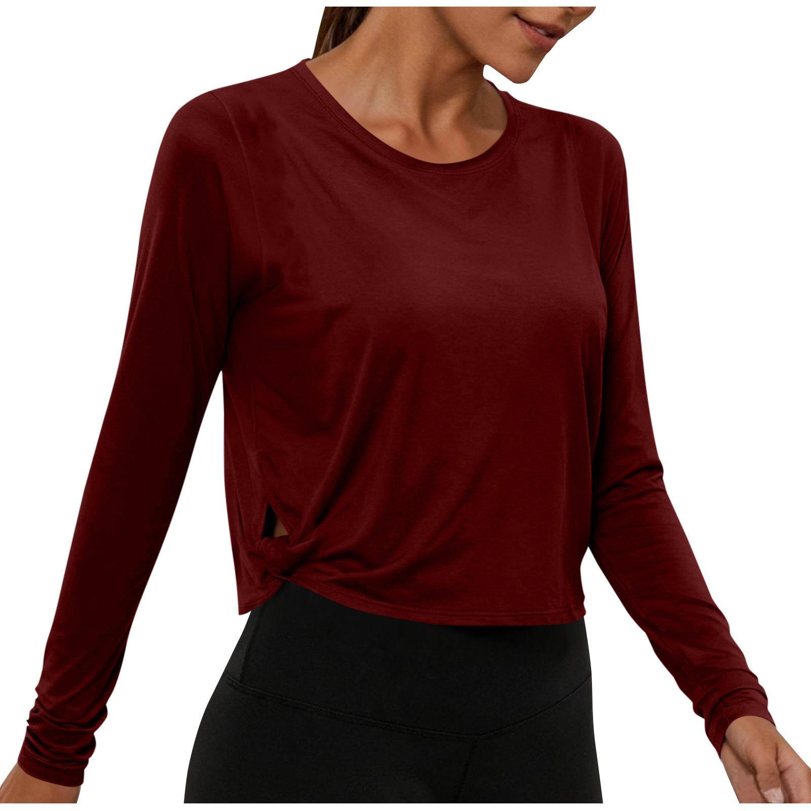 

Women s Casual Round-Neck Loose-Fit T-Shirt With Side Knot, Sports Base Layer Top XL винний