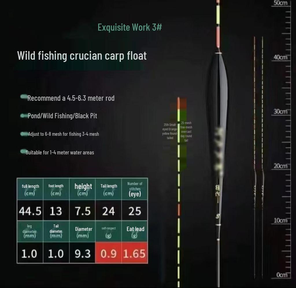 High Sensitivity Crucian Carp Fishing Float with Enhanced Visibility for Light Bites - Thickened Tail and Thin Tip for Precision.