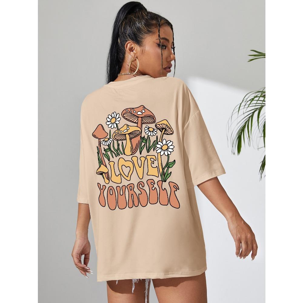 

Люби себя Расти Беспредельно Хлопковые Принты Женская Футболка Базовая Повседневная Футболка Личность Смешная С Коротким Рукавом Оверсайз Футболки S