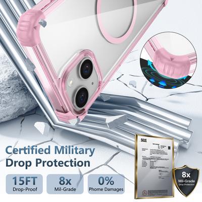 For iPhone 13/14 Magnetic Case TPU+PC Clear Back Phone Cover Reinforced Drop Protection