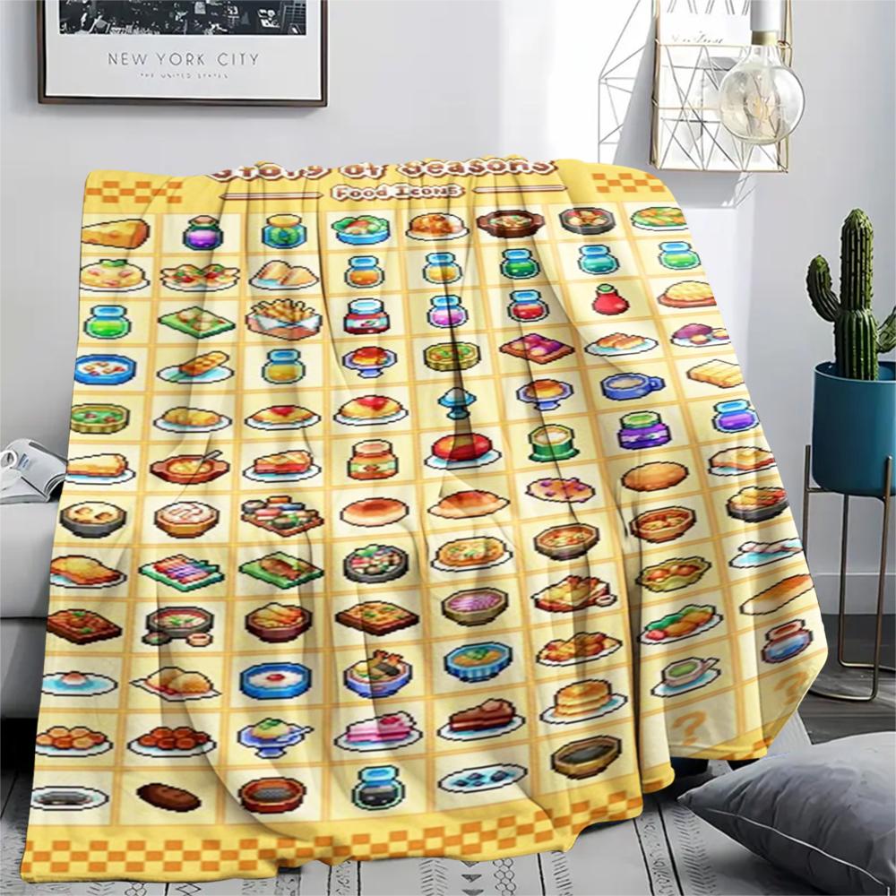 1PC Stardew Valley Print Flannel Blanket, High quality Comfortable for All Seasons, Home Decor, Warmth and Comfort, Perfect for Christmas Gifts179