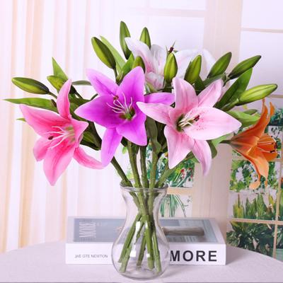 Künstliche Blume, wetterbeständig, lichtecht, kein Verwelken, kein Gießen, pflegeleicht, 3D-Druck, 3 Köpfe, künstliche Lilienblume, Heimdekoration