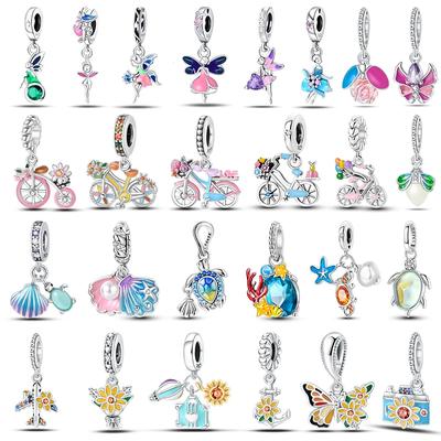 100% 925 Sterling Silver Butterfly Fairy Dream Ocean Shell Pearl Mermaid Sea Turtle Sunflower Charms Beads Fit Pandora Bracelets