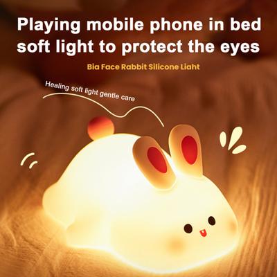 Nachtlicht Silikon Big Face Rabbit Tap USB wiederaufladbar mit dimmbarem Timer Weiches augenschützendes LED-Nachtlicht