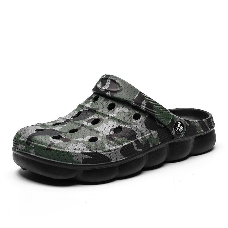 Couple hole shoes outdoor non-slip thick-soled men's beach shoes summer camouflage two wear soft-soled bag head slippers
