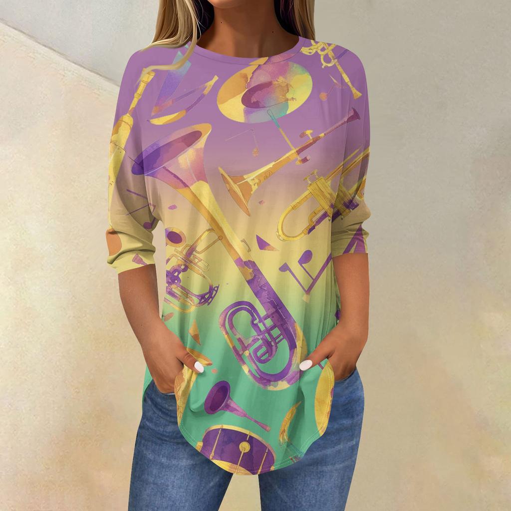 Womens T Shirts 3/4 Sleeve Shirts Solid Color Pullover Summer Spring Tops Blouses