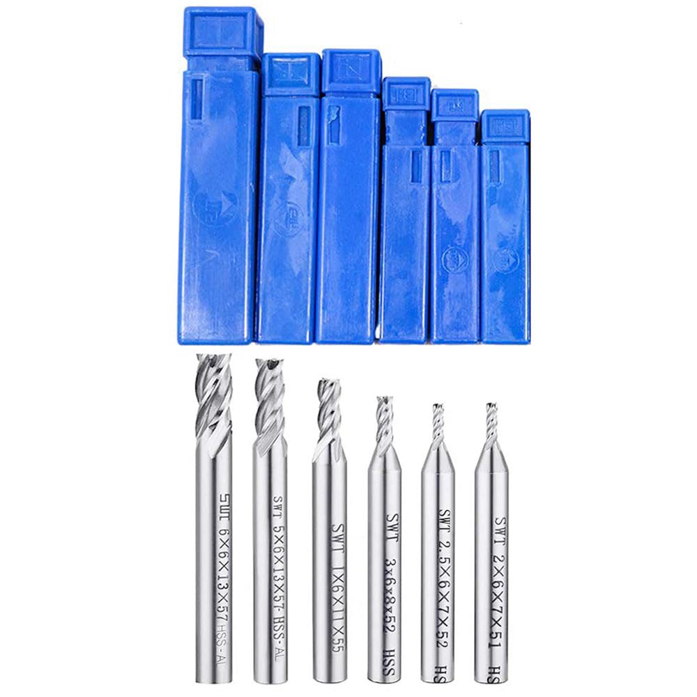 Phyxiul Square End Mill Set, High Precision, General Purpose Precision Machining, 6 Pieces, 0.08