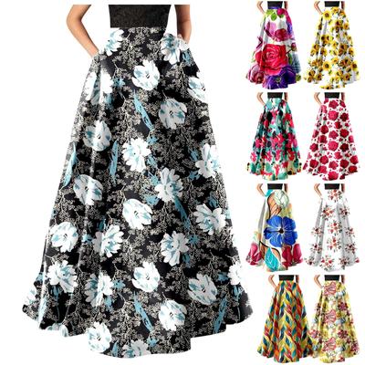 Women's Fashion Floral Print Loose Half Skirt High Waist Beach Extra Long Dress