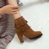 Large Size Women's Shoes-Short Tassel Martin Boots Thick Heel Medium Heel Fashion Women's Boots Europe and America