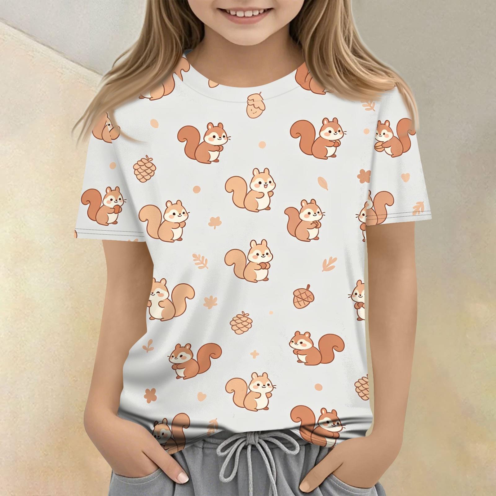 

Kids Animal Print Short Sleeve T Shirt Casual Loose Fit Crew Neck Top for Boys and Girls Lightweight Comfortable Fabric 140 бежевый