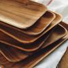 6Pcs Wood Plates Square Rectangle Wooden Plate Set Acacia Wood Serving Dish Fruit Dessert Cake Plate Wooden Utensils Tableware