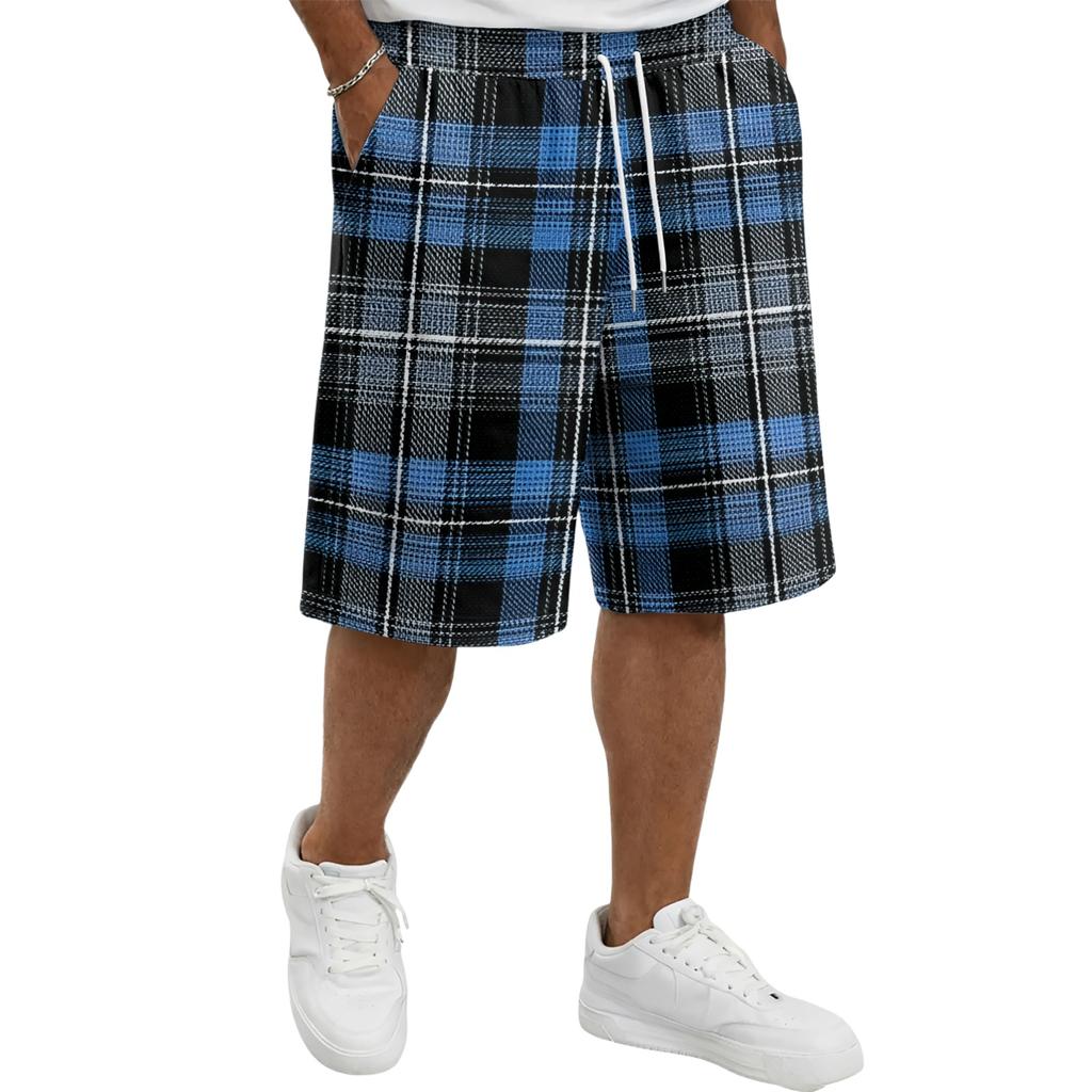 Men's Casual Plaid Drawstring Shorts Relaxed Fit Mid-Length Shorts with Side Pockets Suitable for Everyday Wear