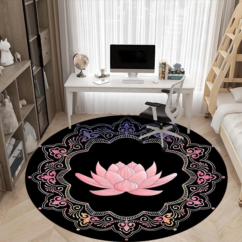 1pc Lotus Mandala Pattern Chair Carpet for Office, Round Non Slip Durable Large Size Office Carpet, Suitable for Office