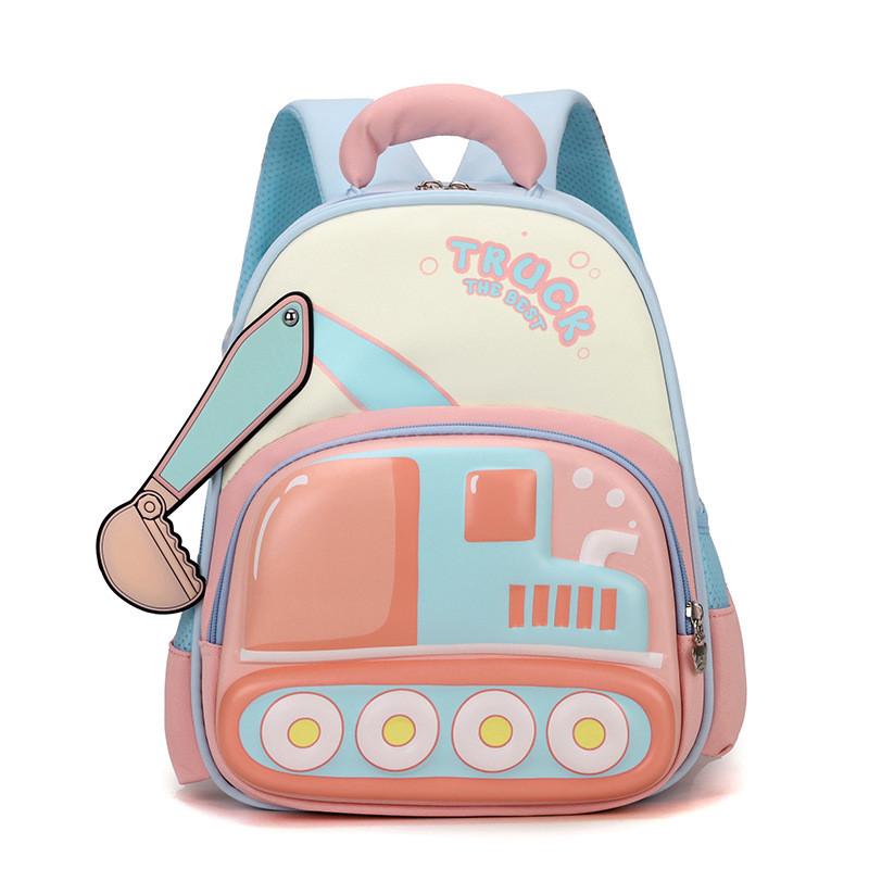 Backpack Cartoon Childrens With Excavator Design And Letter Print For Daily Use