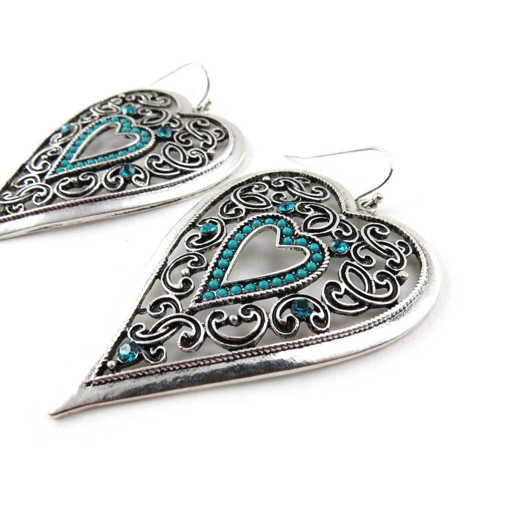 Les Trésors De Lily [J1168] - Designer 'Love' Earrings In Silver Turquoise