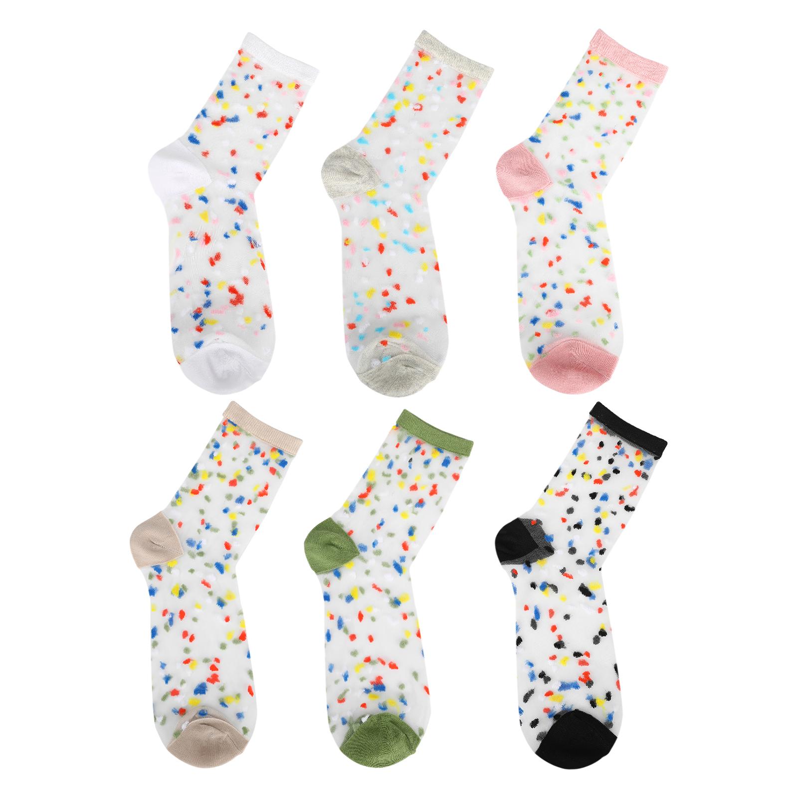 

6Pairs Middle Tube Socks for women Summer Beach Silky Thin Sock breathable Crystal Silk Flower Lace Socks for Wife Girls