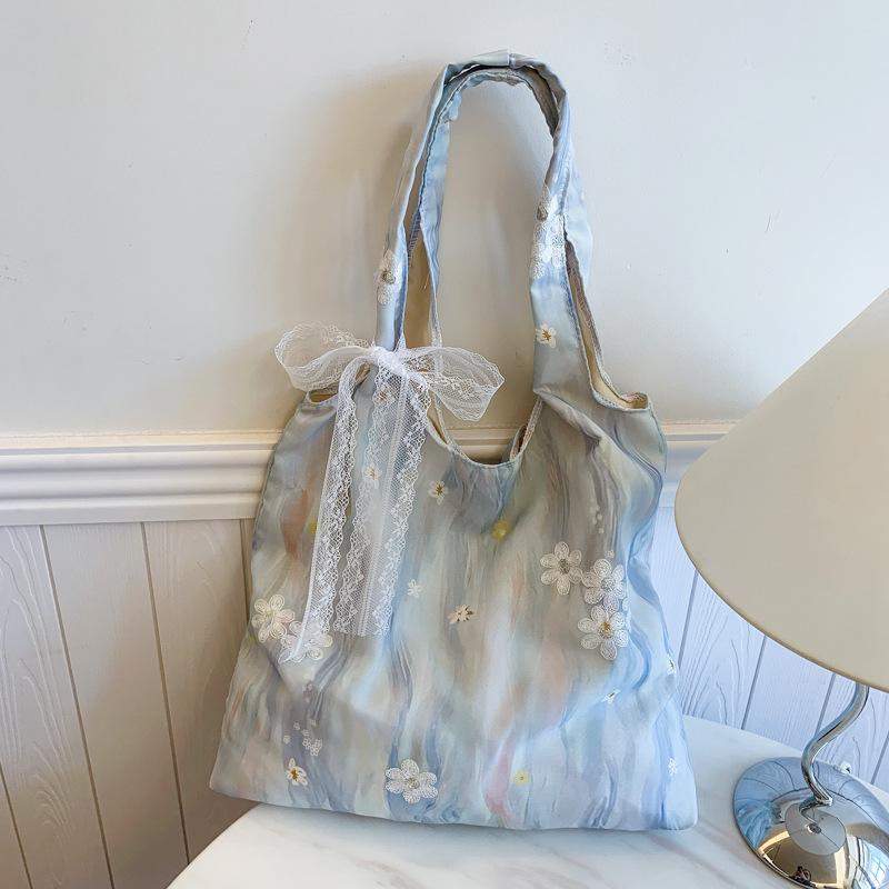 Casual Embroidery Floral Women Shoulder Bags Versatile Large Capacity Ladies Handbag Tote Lightweight Portable Girl Underarm Bag