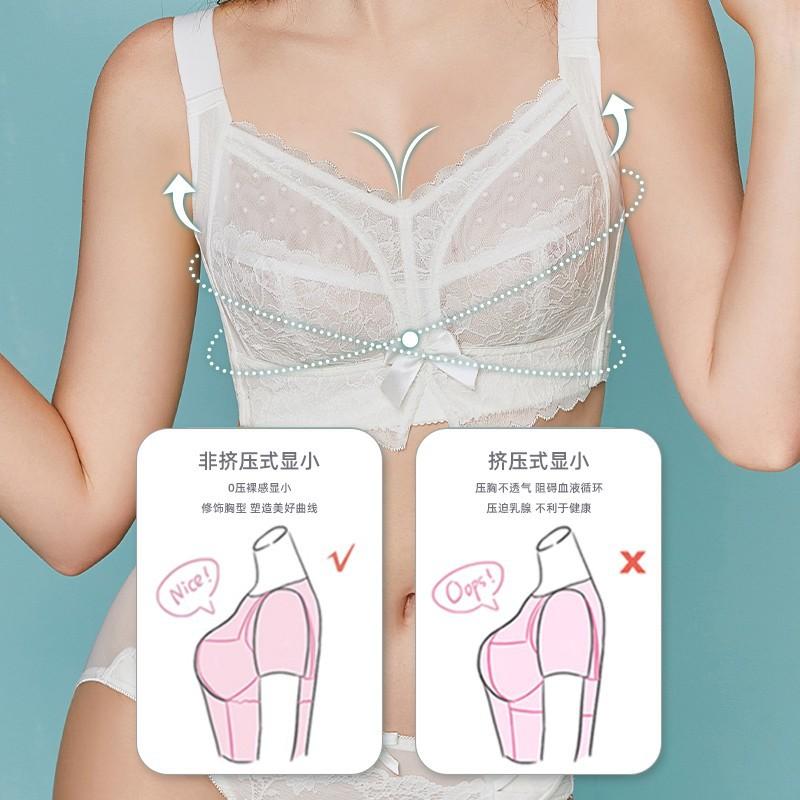 Summer ultra-thin large-breasted small underwear women's all-inclusive steel-free white sexy large-size bra