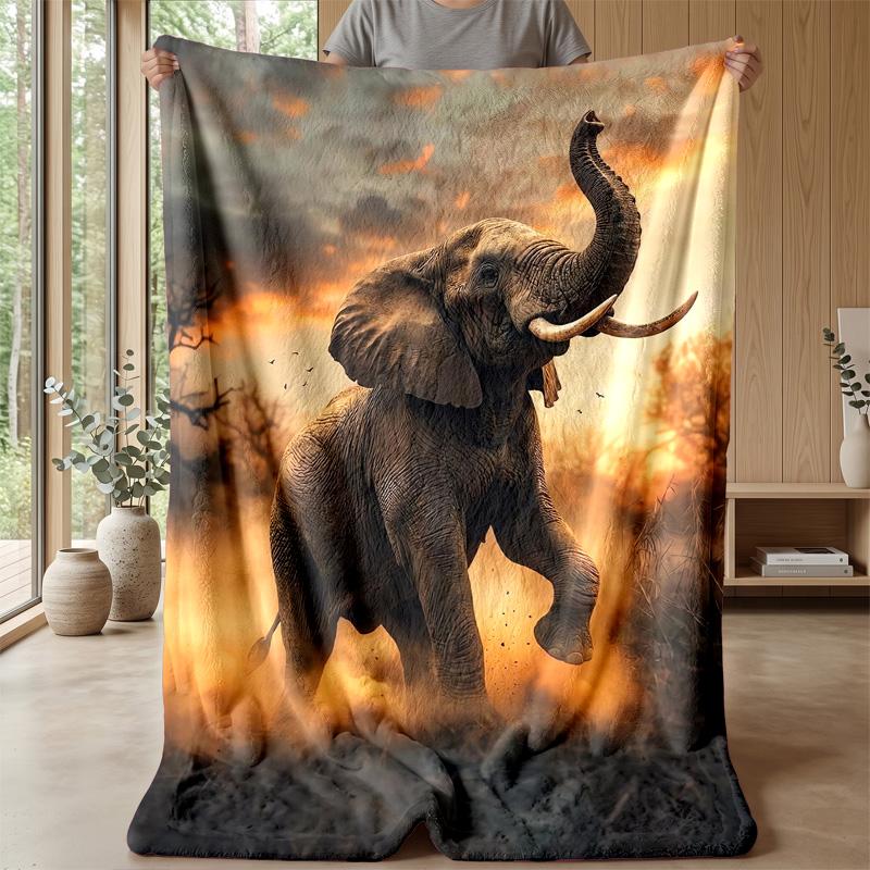 Elephant Art Collage Theme Blanket Lightweight Warm Flannel Blanket Decorative Throw Blanket for Home Decoration