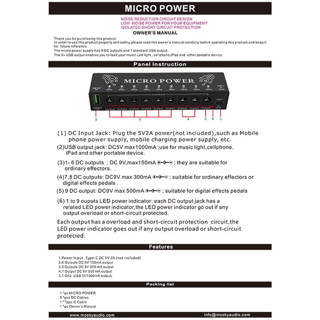 Universals Multiple Output Guitar Pedal Power Supply Light weight Compacts Overheat Protection for Homes Studio