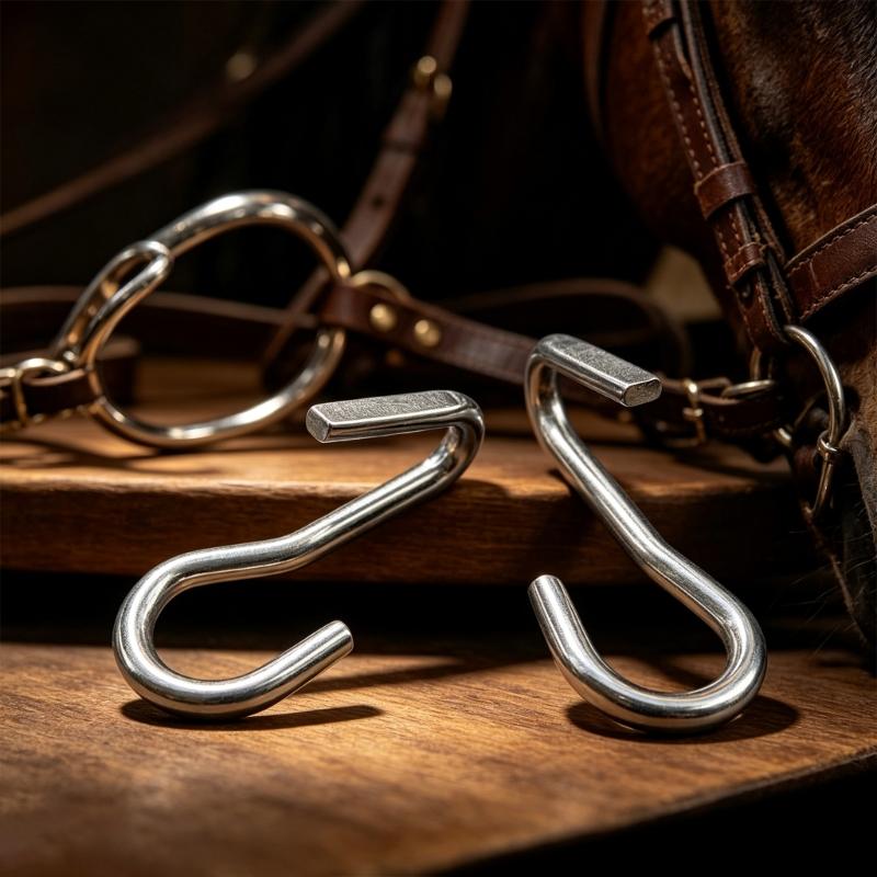 Horse Bit Curb Chain Hook Pair, Silver Stainless Steel Fittings with Direct Hook-On Structure for Routine Gear Assembly and Maintenance