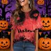 Dame langærmet Halloween-print top med lomme på brystet til afslappet brug