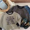 Children'S T-Shirt Autumn New Striped Letter Crew Neck Short-Sleeved Korean Version Bottoming Shirt Top Trendy