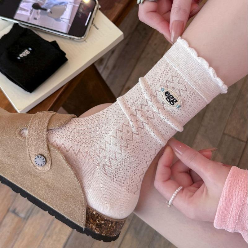 Spring and Summer Embroidered Socks for Children - Simple Summer Mesh Breathable Solid Color Layered Socks