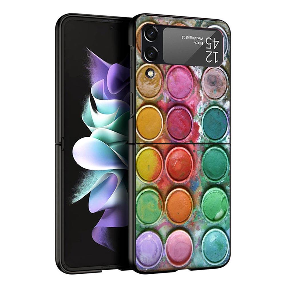 Watercolors Set Paint Palette Painting Box Black Phone Case For Samsung ZFlip7 ZFlip6 ZFlip5 ZFlip4 ZFlip3 5G Hard Protective Ga