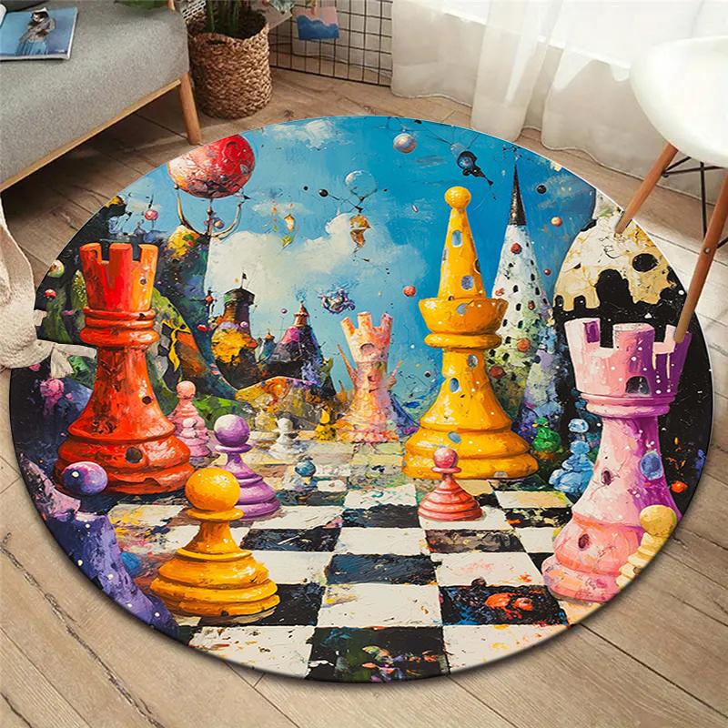 Chess Round Area Rug,Carpet Rug for Living Room Bedroom Sofa Playroom Decor,Non-slip Floor Mat