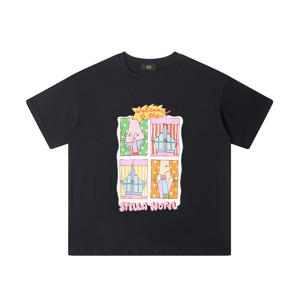 Girls' summer short sleeved T-shirt with fun cartoon print, sweet pure Polyester breathable baby girl casual top, children's clothi