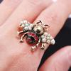 Women's Adjustable Retro Insect Pearl Enamel Gold Ring Earrings