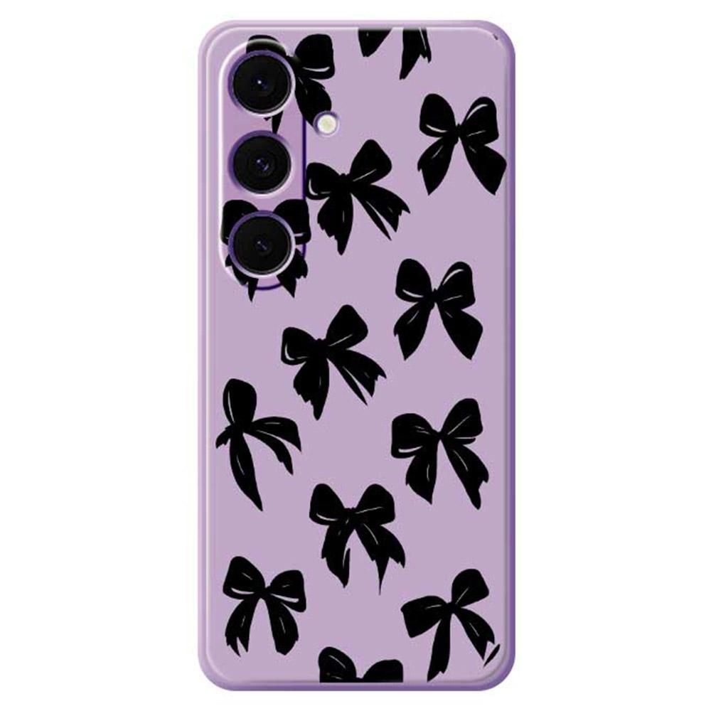 For Samsung Galaxy S25+ Case Black Bow Pattern Printing Straight Edge TPU Phone Back Cover