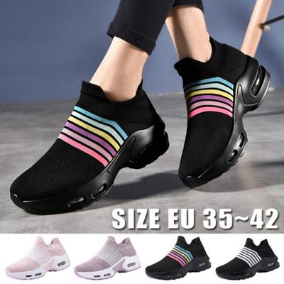 Fashion Large Size Women's Shoes Mesh Air Cushion Shoes Rainbow Shoes Casual Sports Shoes