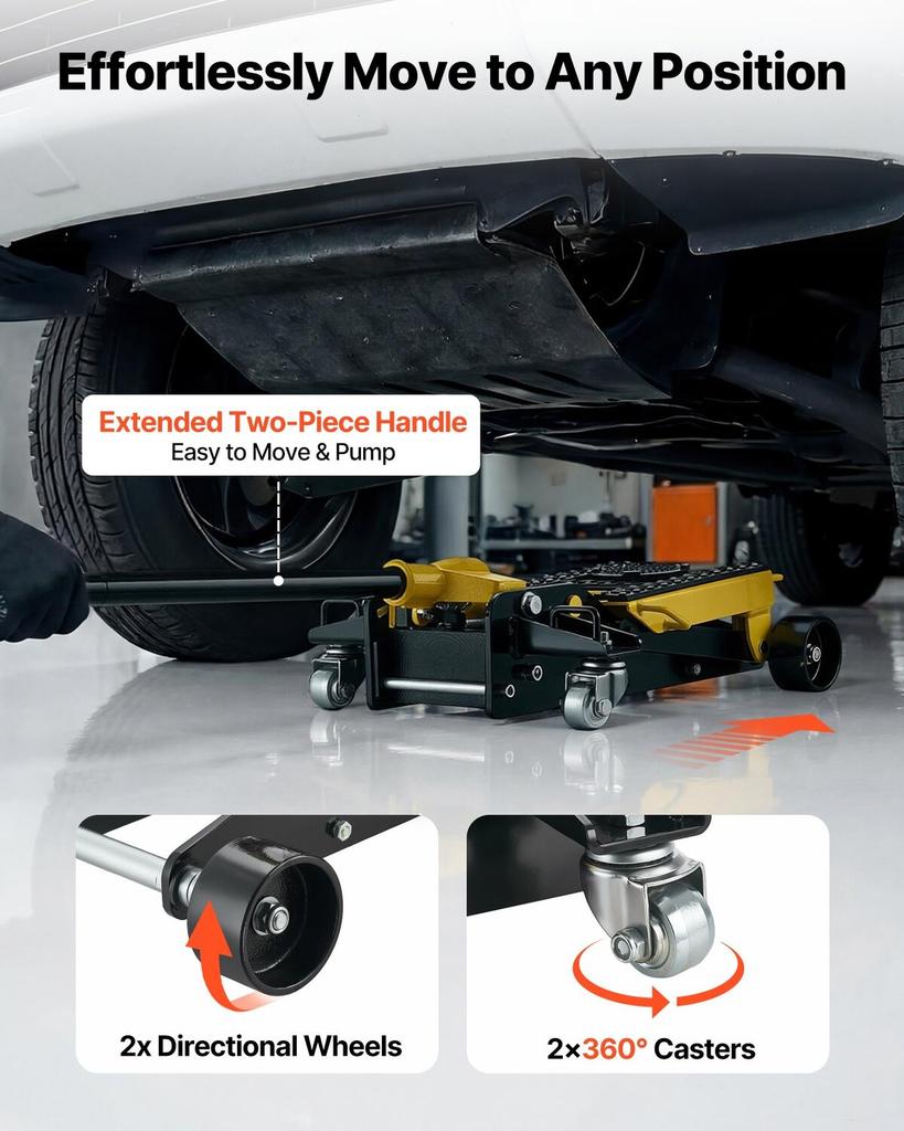 Low Profile Floor Jack, 2 Ton Capacity, Steel Racing Floor Jack with Single Piston Quick Lift Pump & Wheels, Hydraulic Trolley Car Lift for Cars,