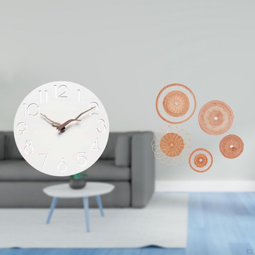 Silent Wall Clock Art for Home Kitchen Office Study Room with Unique Rattan Woven Decorative Hanging