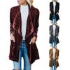 Women's Solid Long Sleeve Velvet Jacket Open Front Cardigan Coat with Pockets Outerwear