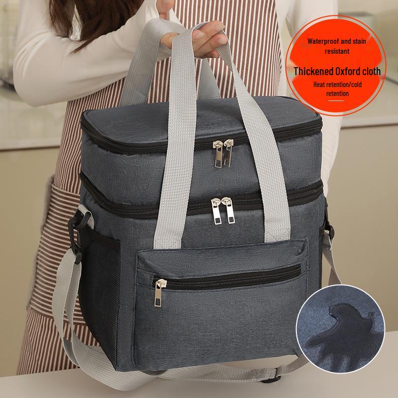 Large Capacity Double-Layer Lunch Bag for Outdoor Camping and Picnics with Optional Crossbody Strap