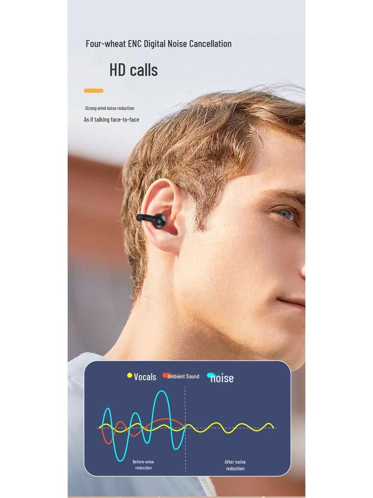 Wireless Bluetooth Earbuds, Non-In-Ear, Touch Control, Long Standby, Sport Ear Clip Style, Single Ear
