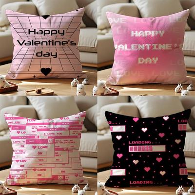 Valentine's Day Stickers X Cushion Cover Anti-dustmite Pillowcase Invisible Zipper Silky Short Plush Sofa Cushion Cover