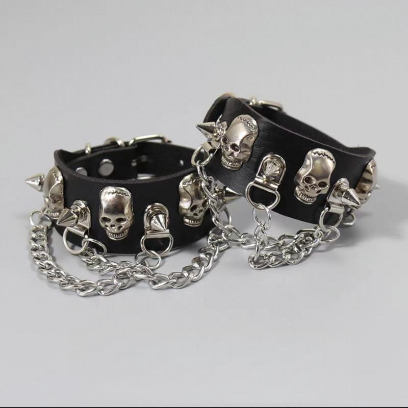 Gotisches Harajuku Nietenarmband Schwarzes Pu-Lederarmband Für Damen Herren Vintage Punk Breite Armreifen Schmuck