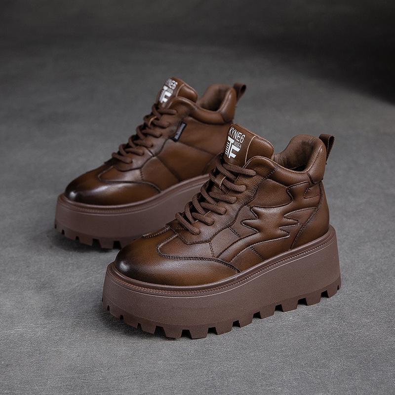 Damen Retro High-Top Schuhe mit Fleecefutter, dicker Sohle und Schnürung