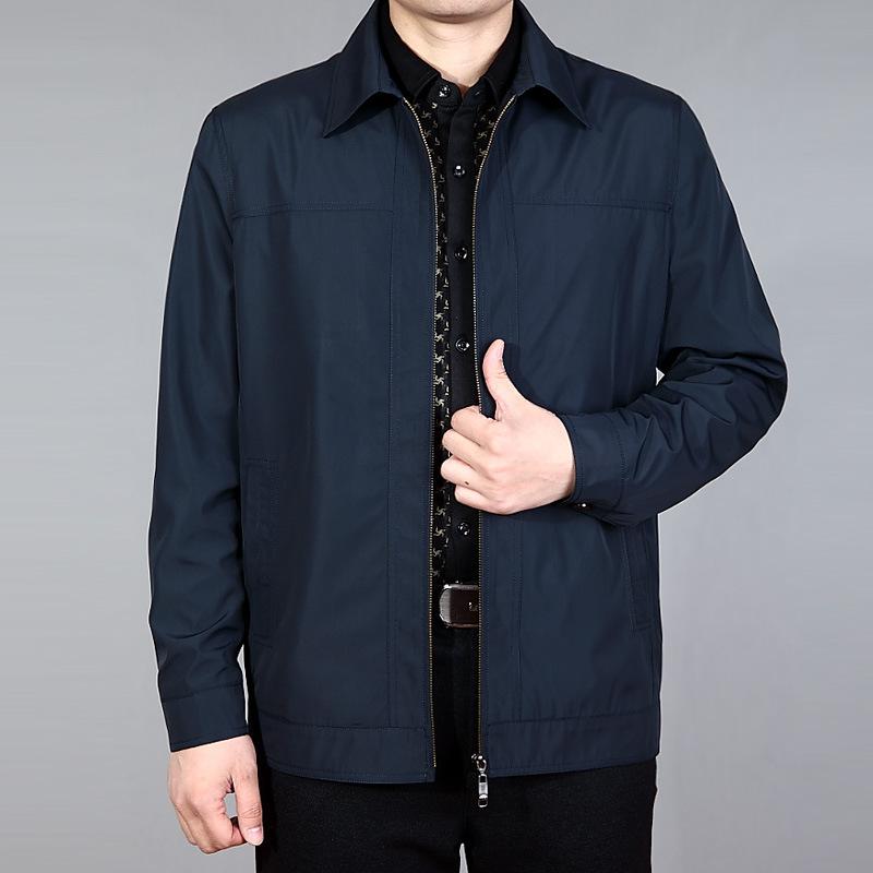 Middle-aged and Elderly Jacket Men's Fattened Plus Size Thin Lapel Business Casual Jacket Dad Spring and Autumn Coat