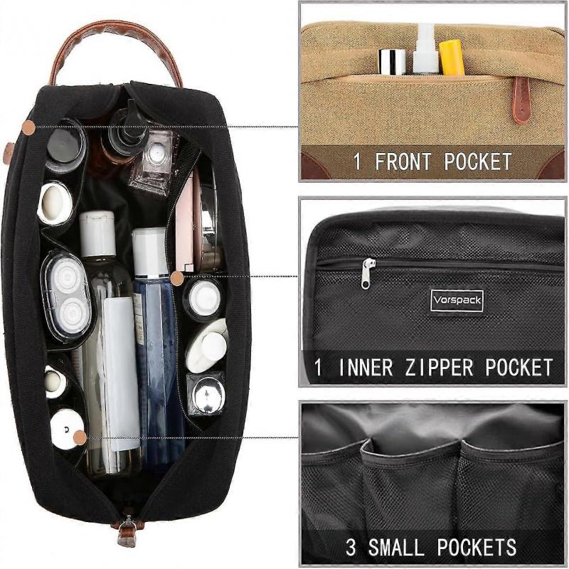 Toiletry Bag Hanging Dopp Kit For Men Water Resistant Canvas Shaving Bag With Large Capacity For Travel-brown