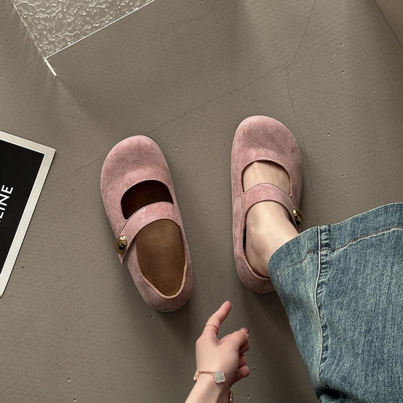 Fashion Versatile Leather Shoes Casual Retro Mary Jane Shoes Women's Summer New Simple One-word Buckle Ballet Shoes Single Shoes